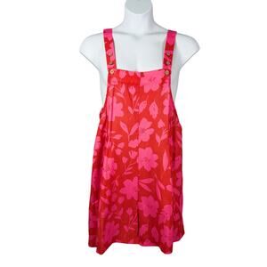 Lepunuo Romper Womens Large Bright Pink Red Floral Lightweight Pockets